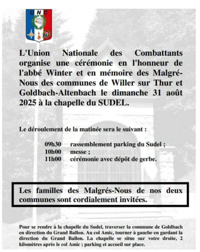CÉRÉMONIE EN L'HONNEUR DE L'ABBÉ WINTER ET EN MÉMOIRE DES MALGRÉ-NOUS